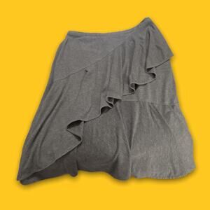 Sundance Gray Ruffle Conservative Midi Skirt Rayon Blend Slight Stretch Skirt 8